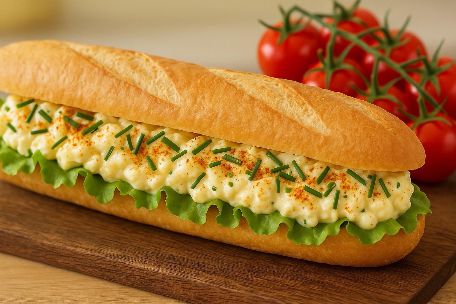 Baguettesmörgås med ägg och sallad